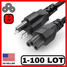 Lot of 1-100 AC Laptop Power Cord Cable 3 Prong Mickey Mouse 5FT Laptop Printer