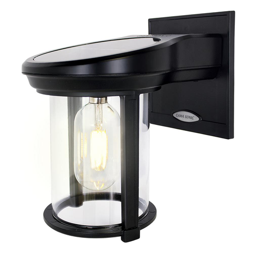 Solar Coach Outdoor Wall Lantern 1-Light Black Sconce with Warm White Bulb
