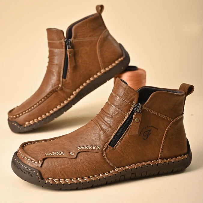Retro Round Toe British High Top Zipper Ankle Boots Men s Shoes Western Style 46