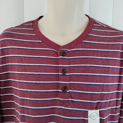 ★LMOOD★ Charr Stripe Henley Neck Half Knit Burgundy Henley Pullover Men's XL Burgundy Stripe Double Knit Long
