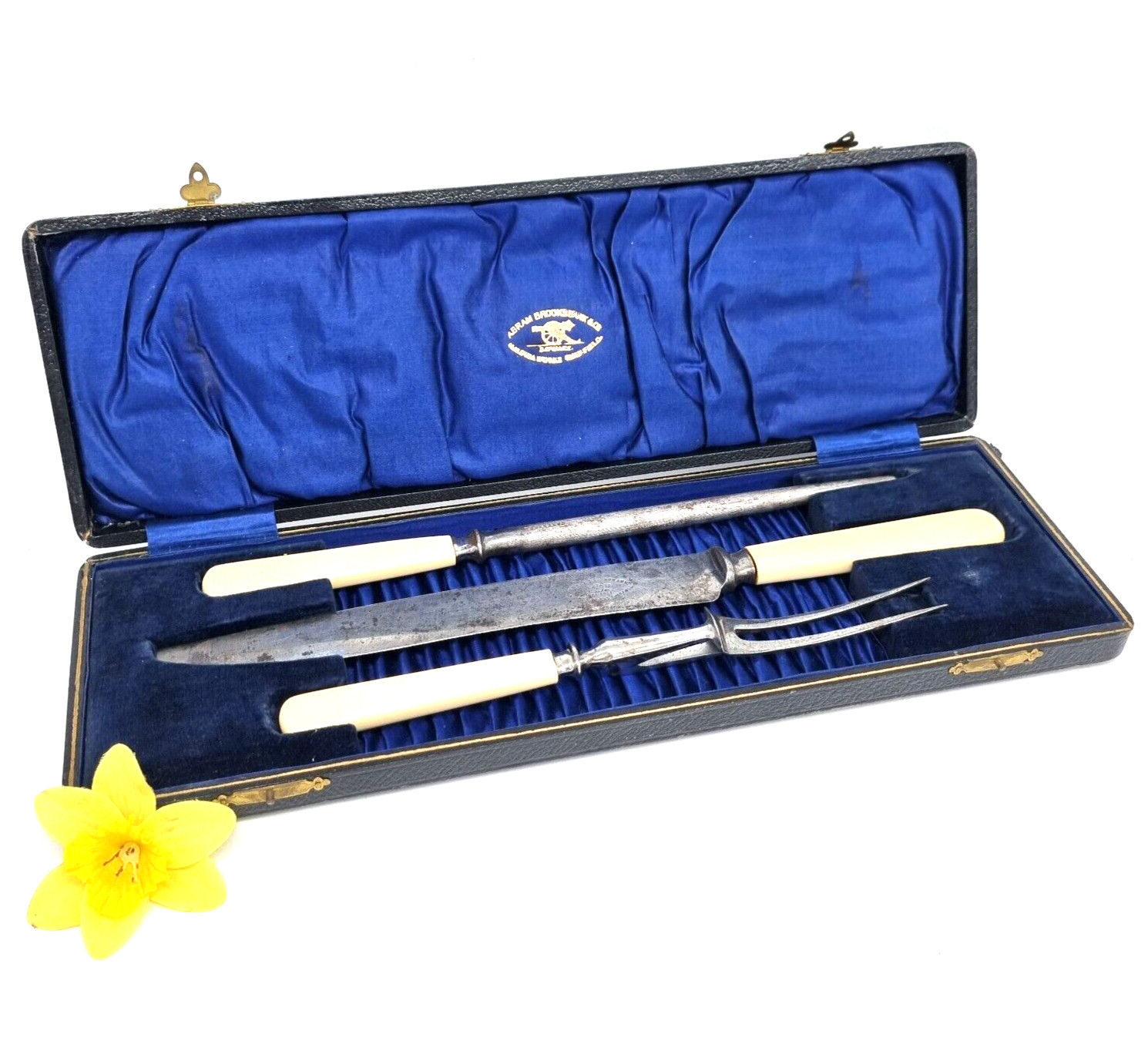 Tolles ART DECO Set Vorlegebesteck Messer / Fleischgabel England mit Box um 1930