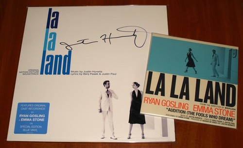 LA LA LAND OST JUSTIN HURWITZ *RARE* SIGNED LP BLUE VINYL & 7" SINGLE PROMO !! - Foto 2 di 8