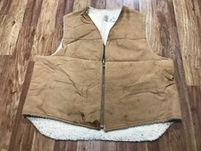MENS 2XL - Vtg Carhartt 6SV Duck Sherpa Lined Work Zip Vest Made USA
