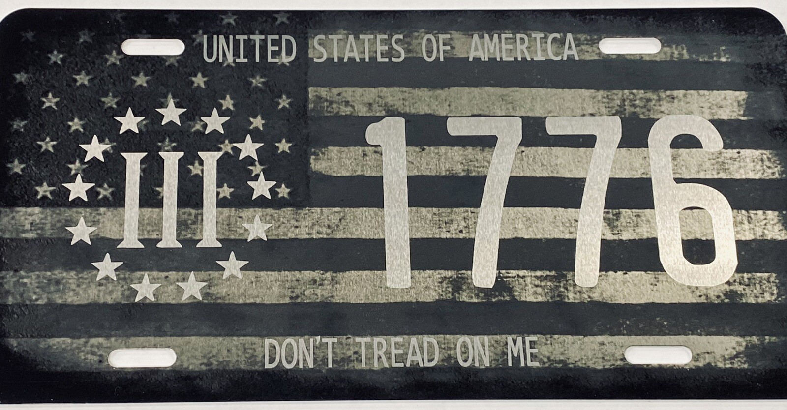 Combo Laser &amp; Diamond Etched US Flag Made In America Car Tag &ndash; Diamond Etched Products