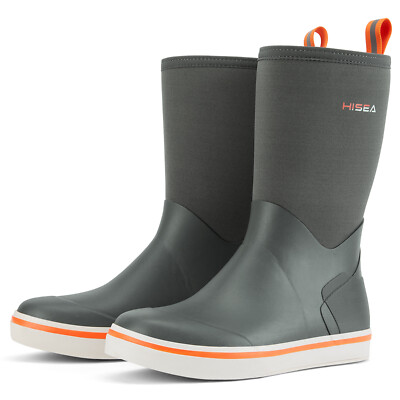 HISEA Men Mid-Calf Deck Boots Waterproof Anti-Slip Fishing Garden Mud Rain Boots