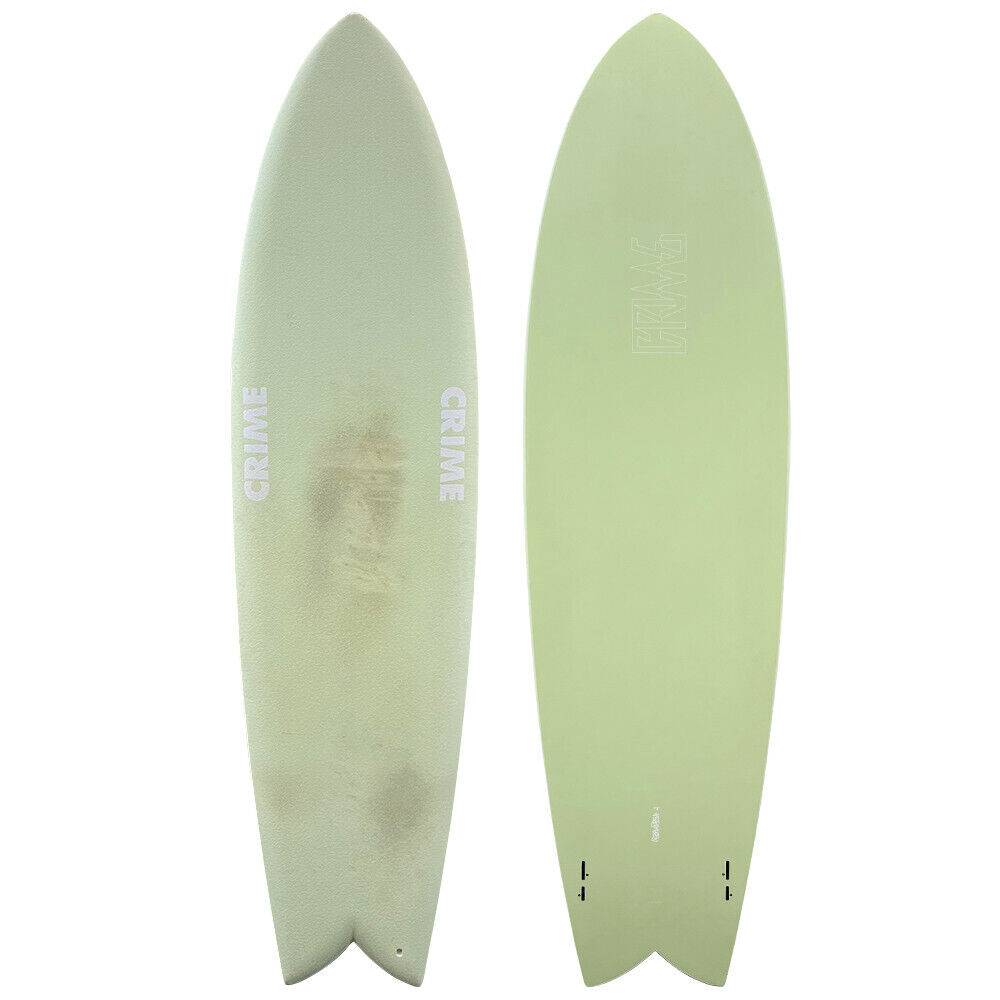 7'0" Crime ''Keel Fish'' Used Soft Top Hard Bottom Midlength Surfboard - Green/V