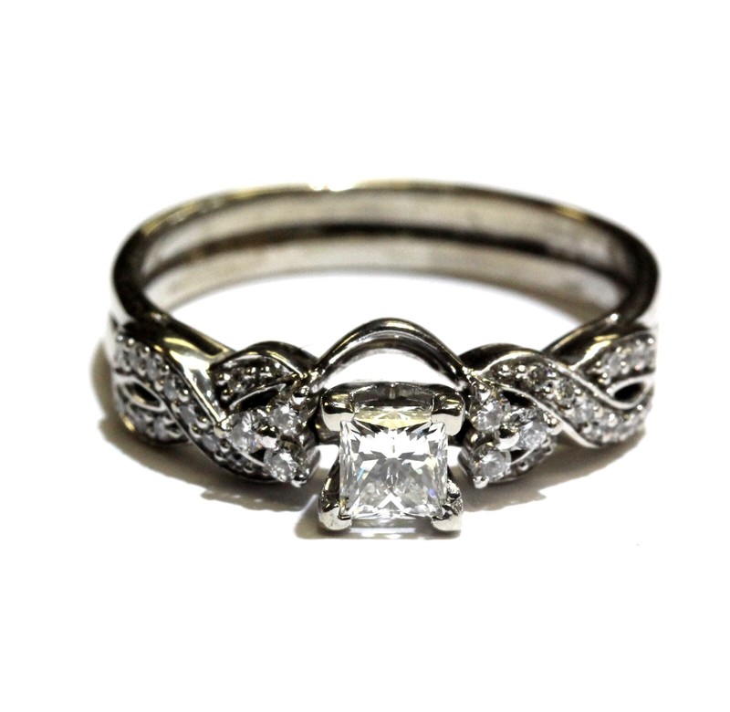 GSI 14k white gold .72ct princess diamond engagement jacket ring 4.9g womens 9