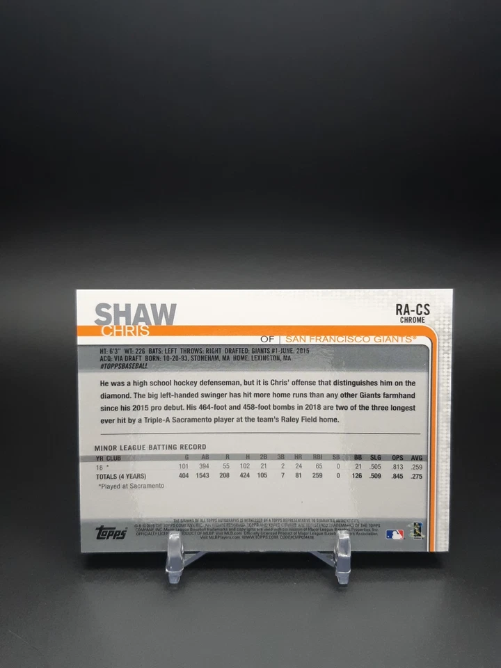 2019 Topps Chrome Rookie Auto Chris Shaw #RA-CS Auto RC - Image 2 of 2