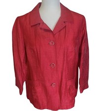 Chico's Women  s Linen Blend Jacket Red Chico 1 Size S-8 Lightweight 3/4 Sleeve