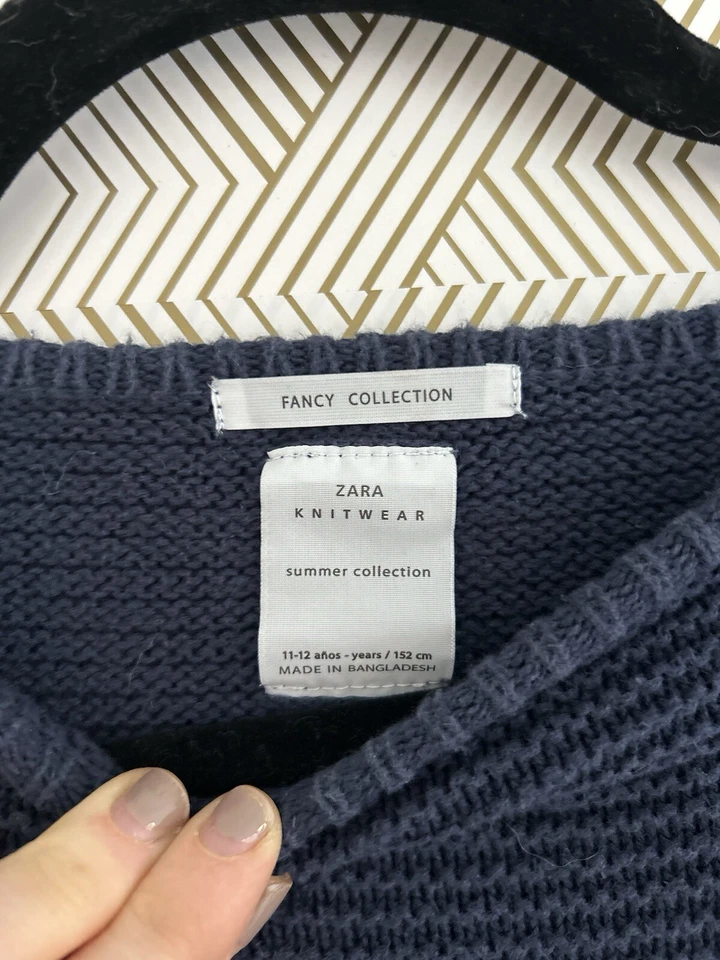 ZARA Girls Navy Blue Knit Sweater with Beaded Embellishment Size 11-12 - Image 3 of 4