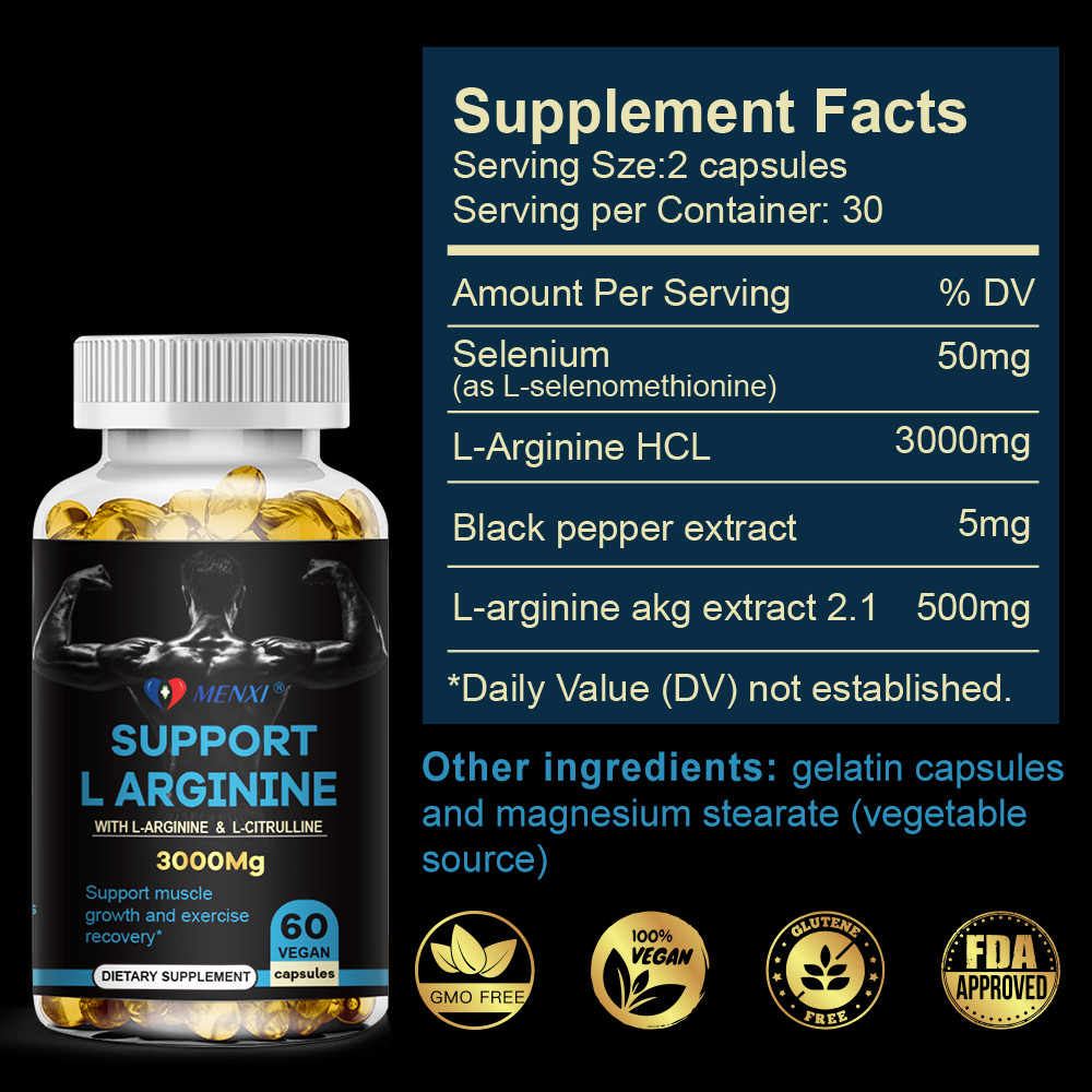 L-Arginine 60 Nitric Oxide,Testosterone Booster,Energy Support Capsules 3000 mg