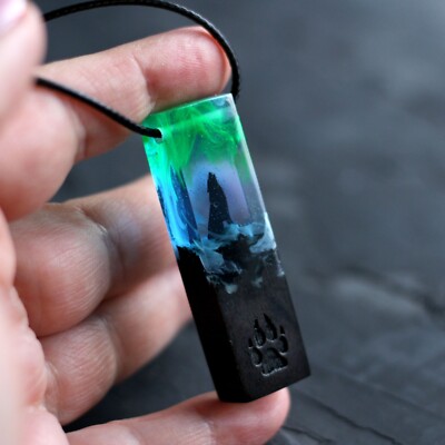 Wolf Howling Necklace Northern lights Pendant Special Gift for Him Mens Jewelry