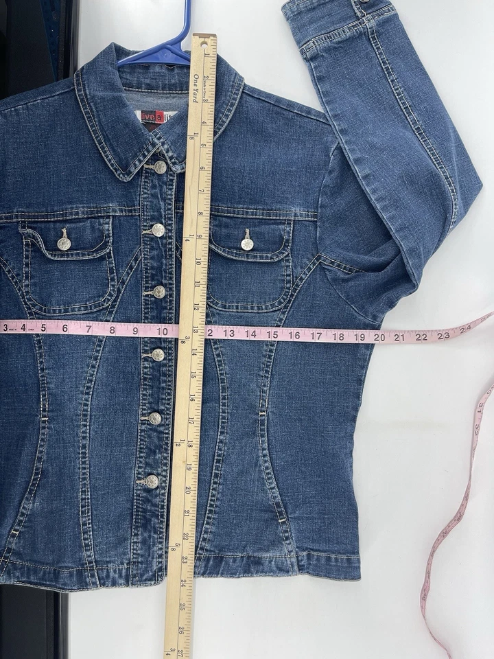 Chaqueta vaquera Live A Little vintage años 90 para mujer talla grande azul denim envío rápido Foto 4 de 4