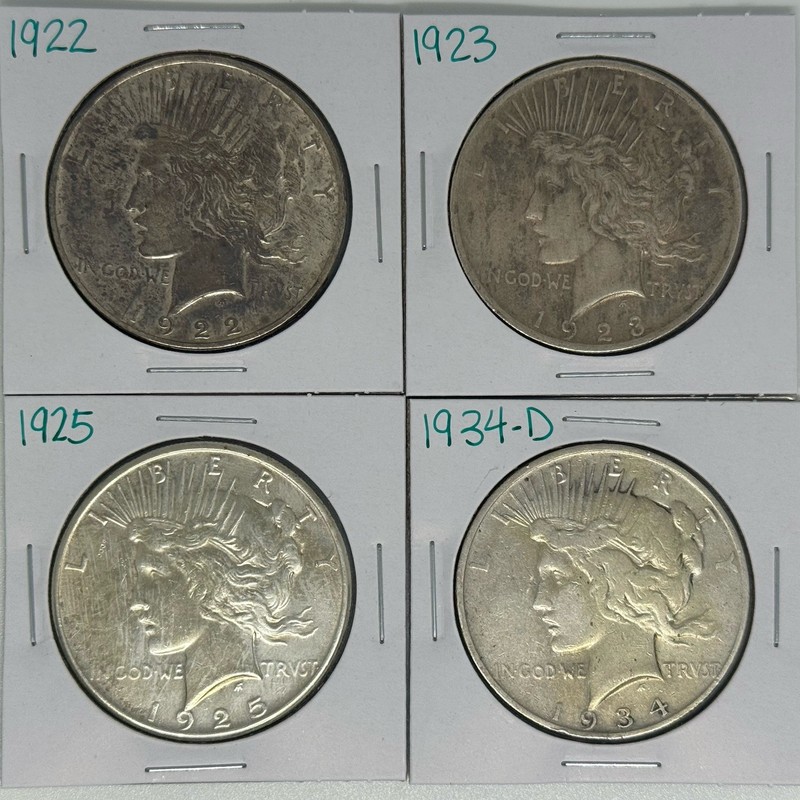 1922 1923 1925 1934-D Peace Dollar Lot of 4 (719)