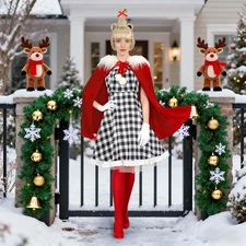 6PCS Cindy Costume Adult Halloween Christmas Dress with Red Velvet Cape Wig