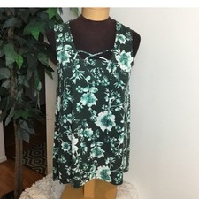 Women's Sonoma Goods for Life Green White Floral Lace-Up V-Neck Tank Top M