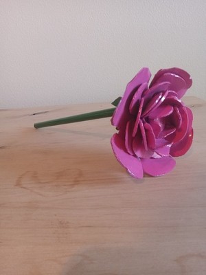 Rose (medium)  Hand Made Welded Art Powder-Coated Pink/Green