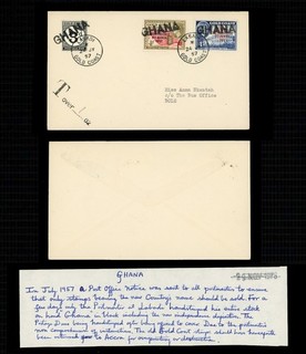 Ghana 1957 cubierta QEII 1 5d franqueo vencido 3d Ghana O/Ps Labadi Gold Coast Bole