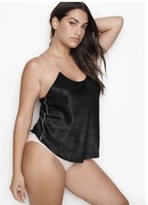 VICTORIA S SECRET Satin Racerback Cami Tank Black Logo Womens Top Size Small
