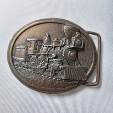 Bergamot Brass Works Steam Locomotive Train Oval Belt Buckle 1984 L143 2.5" x 2"