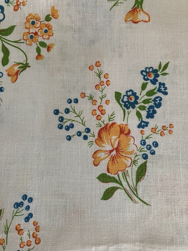 Vtg Full Open Feedsack Floral Bouquets Orange Yellow Blue Green Red Flour Sack
