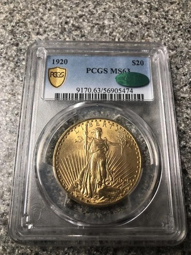 Pcgs 1920 $20 Gold Saint Gaudens MS63 With A CAC