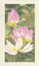 Orig MASAKI YOSHIDA Signed JAPANESE Woodblock Print - Lotus Flowers Hand Signed