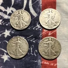 Lot of 4 War Liberty Walking Half Dollar 50C Silver 0.9 Fine Circulated Uncert.