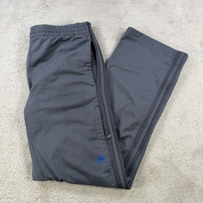 Adidas Track Pants Mens Large Grey Fleece 3 Stripe Drawstring Pocket Gym Active