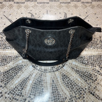 Michael Kors Jet-Set Black/gray Signature PVC Leather-Chain Tote Shoulder Bag