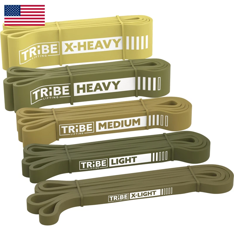 Tribe Lifting Long Resistance Bands For Working Out Men And Women - Set Of 5