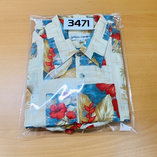 Pierre Cardin Men’s Shirt Large Beige Floral Hawaiian Short Sleeve Button Up - Picture 7 of 7