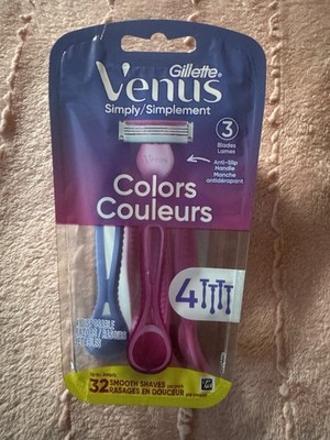 Gillette Venus Simply 3 COLORS Disposable Razors Anti-Slip Handle 4 PACK New!