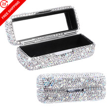 WeiLingBo Full Rhinestone Crystal Lipstick Organizer with Mirror - Silver