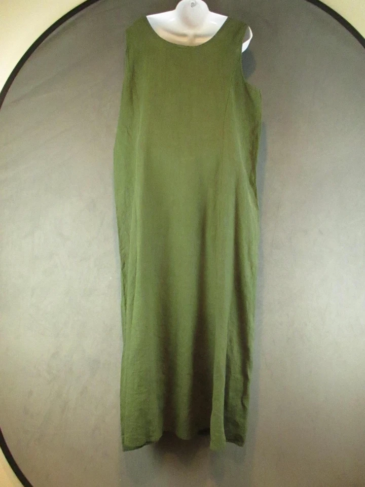 Vestido de lino 100 % lino para mujer grande verde sin mangas maxi cambio Lagenlook verano Foto 3 de 4