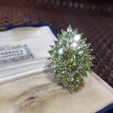 Victorian Inspired Statement Sterling Silver Ring Natural Peridot  UK Size P