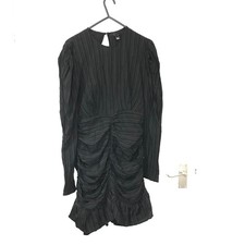 Black Textured Stripe Long Sleeve Dress Size 8 Ruched Bodycon