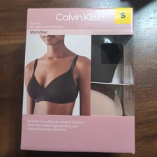 Calvin Klein Women's 2 Pack Lightly Lined Microfiber Wirefree Bra, Black/Cedar,S