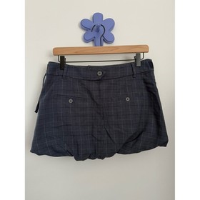 Free People 8 NWOT Saturn Bubble Mini Skirt Navy Plaid Preppy Academia Belted