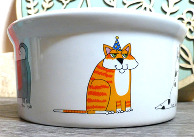 Party Cat Ursula Dodge Stoneware Pet Bowl 6''