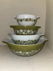 Vintage Pyrex Crazy Daisy Spring Blossom Green Cinderella Mixing Bowls Set of 4