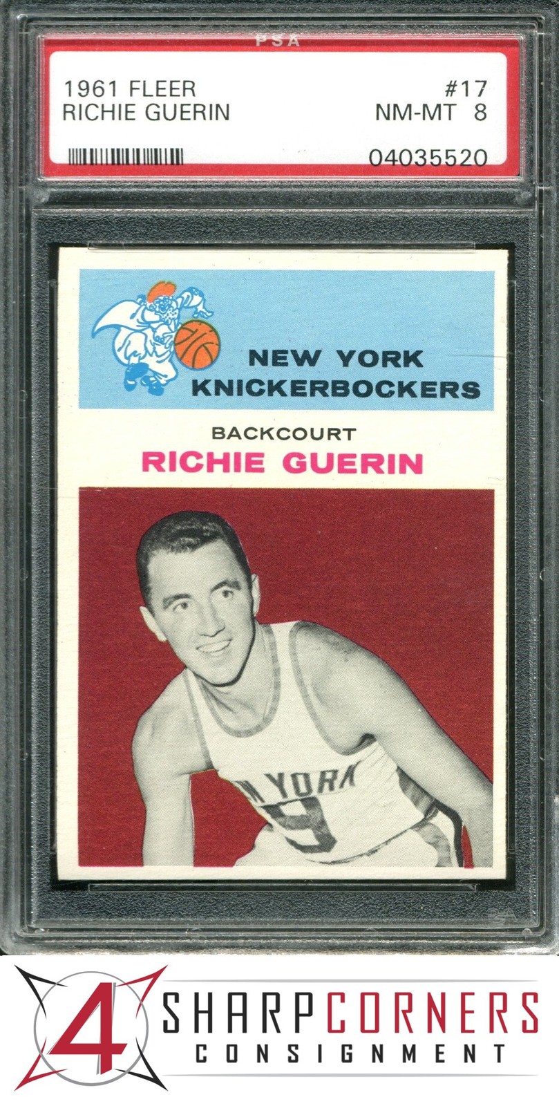 1961 FLEER #17 RICHIE GUERIN RC KNICKS HOF PSA 8