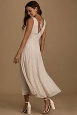 Lulus Women Ivory Floral Print Sleeveless Midi Dress Basic Cream L NWT