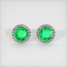 Brazil Round Green Emerald 18K White Gold Earring 2.91CT
