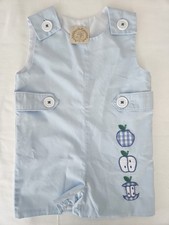 The Beaufort Bonnet Company Pastel Blue Boys Sz 12-18 Months Embroidered Apples