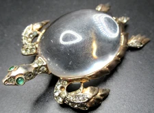 TRIFARI Sterling Silver Sparkling Ice Rhinestone Jelly Belly Turtle Vintage Pin