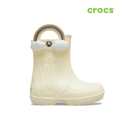 NEW CROCS KIDS HANDLE IT RAINBOW RAIN BOOT 210026-76O BUTTERCREAM