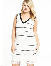 ELVI WHITE BLACK SLEEVELESS CROCHET LACE LINED SHIFT DRESS Sz US 14/ UK 18