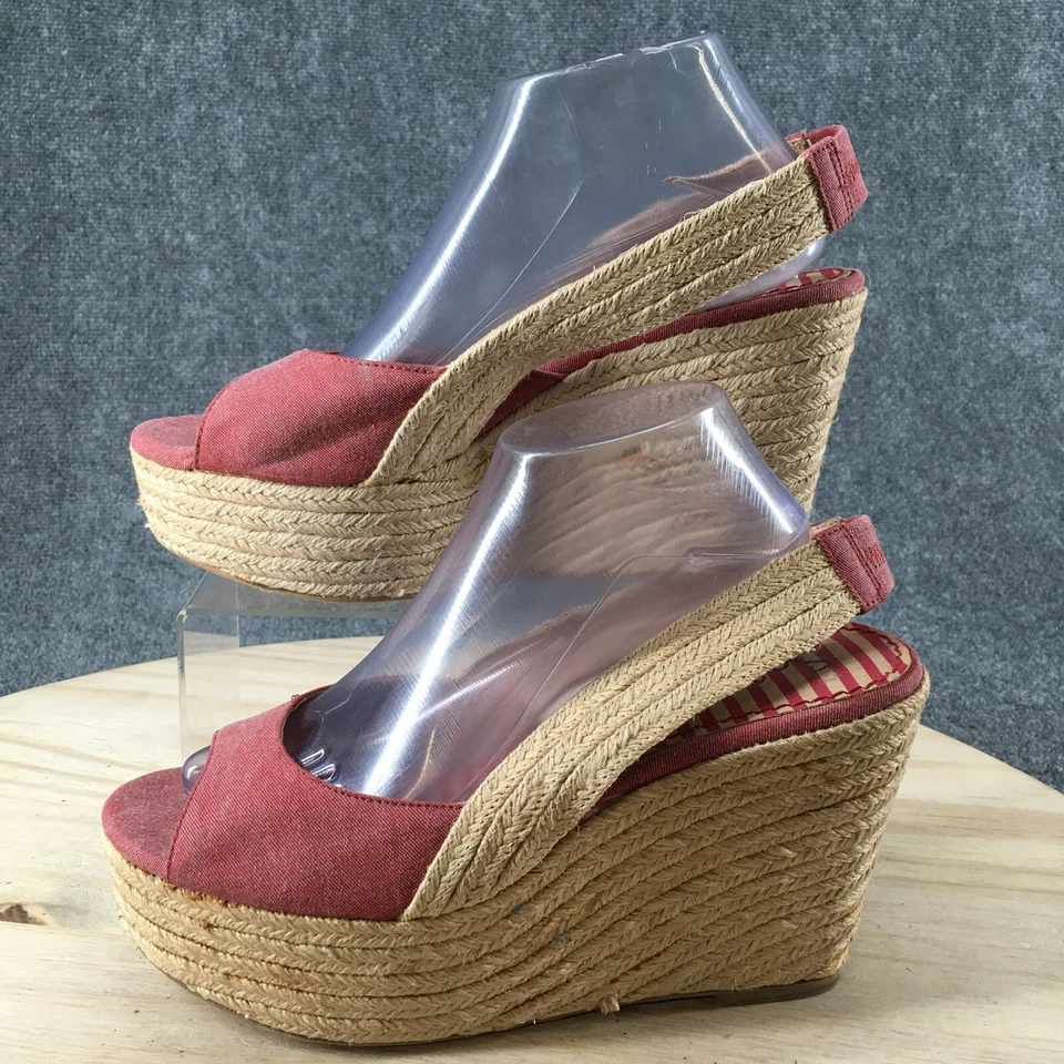 Splendid 凉鞋女式 10 M Espadrille 红色织物楔形露背休闲 — 第 2/4 张图片