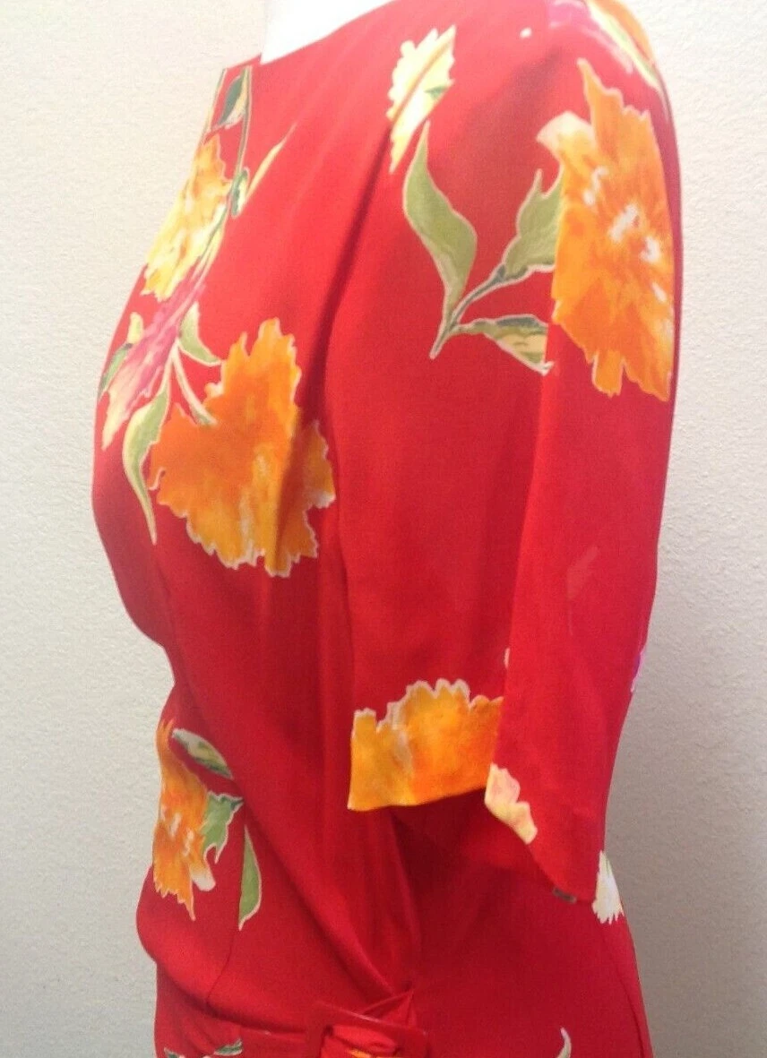 VETEMENTS Abito donna vintage Liz Claiborne tubino floreale multicolore rosso cintura zip tg 12